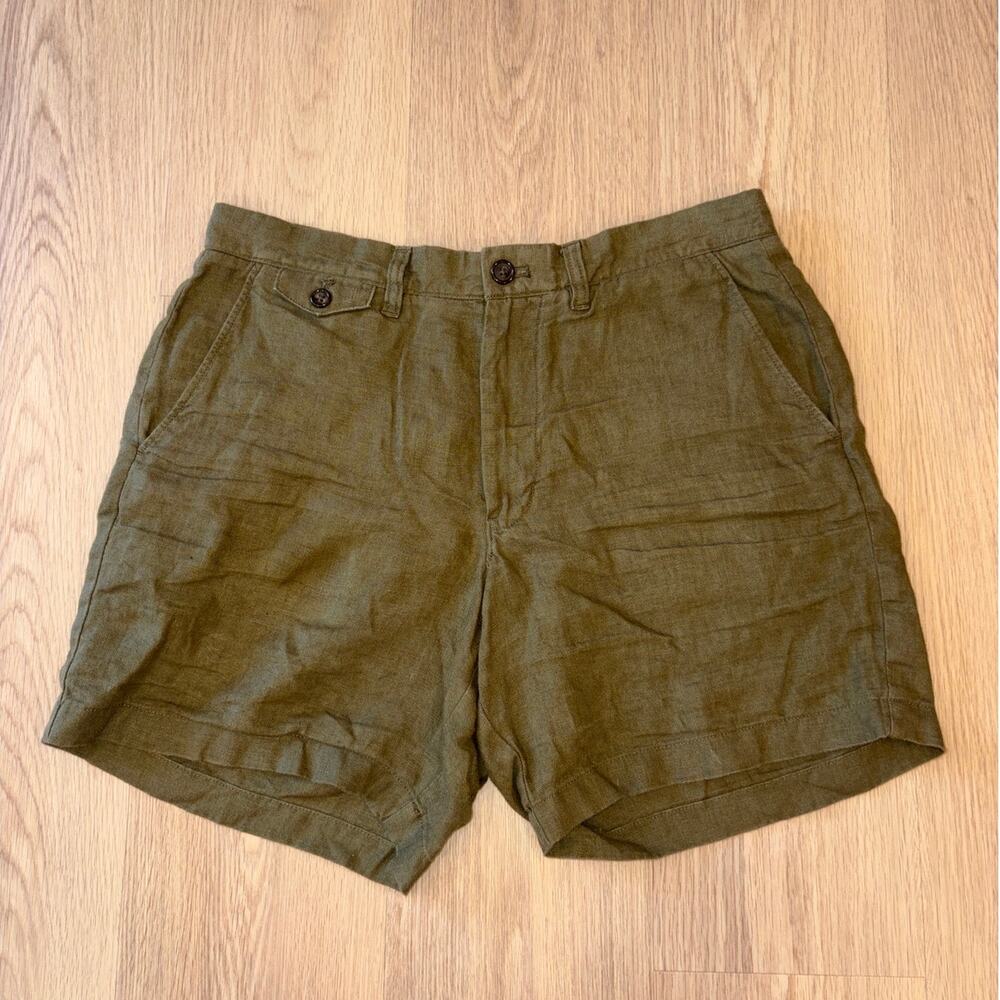 J. Crew 100% linen olive green shorts mens size W 31 L 7 in
